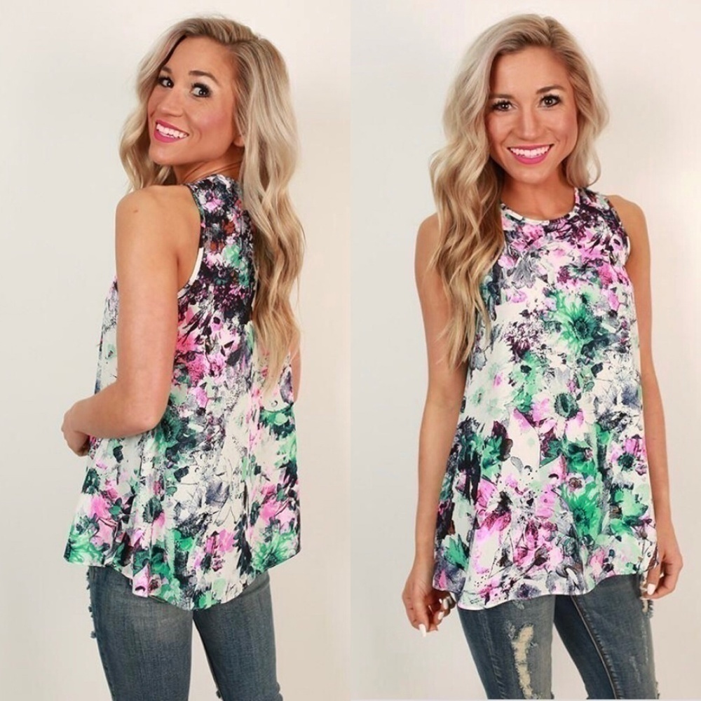 Buddy Love Nadia Daisy Shift Tank Green/Pink/White